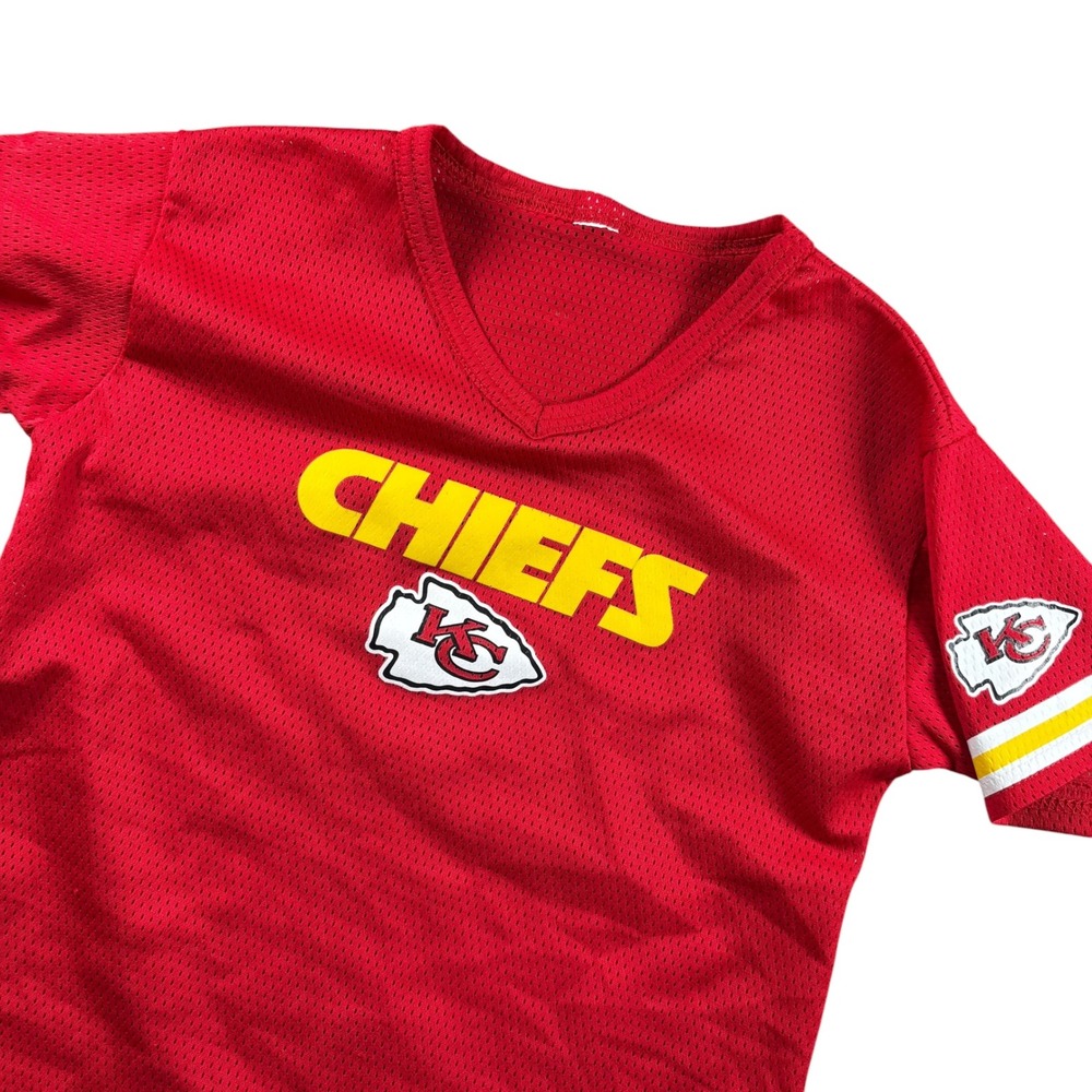 VTG NFL Kansas City Chiefs Jersey Kids M Red Mesh V-Neck Short Sleeve Kelsey